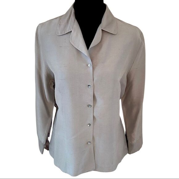 🚨FINAL OFFER Allison Taylor Grey Silk Blouse Size M - Picture 1 of 14